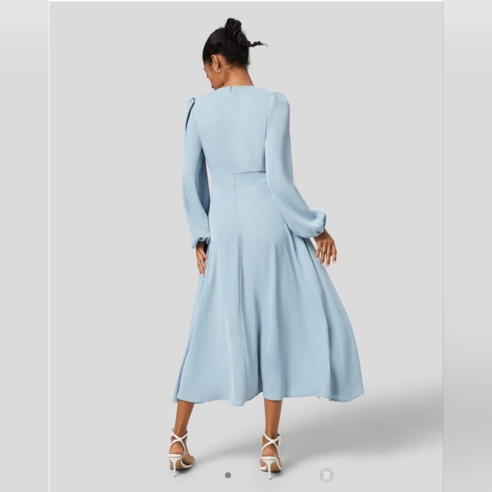 🛍HALARA Tie Neck Puff Long Sleeve Back Zipper Flowy Midi Work Dress,Large - Picture 7 of 16